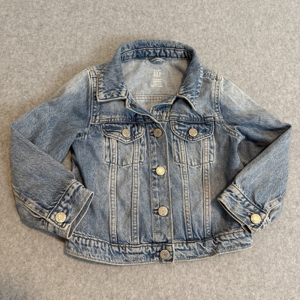 Baby Gap Jean Jacket Kids 4 Years Blue Denim Snap Closure Long Sleeve Stone Wash